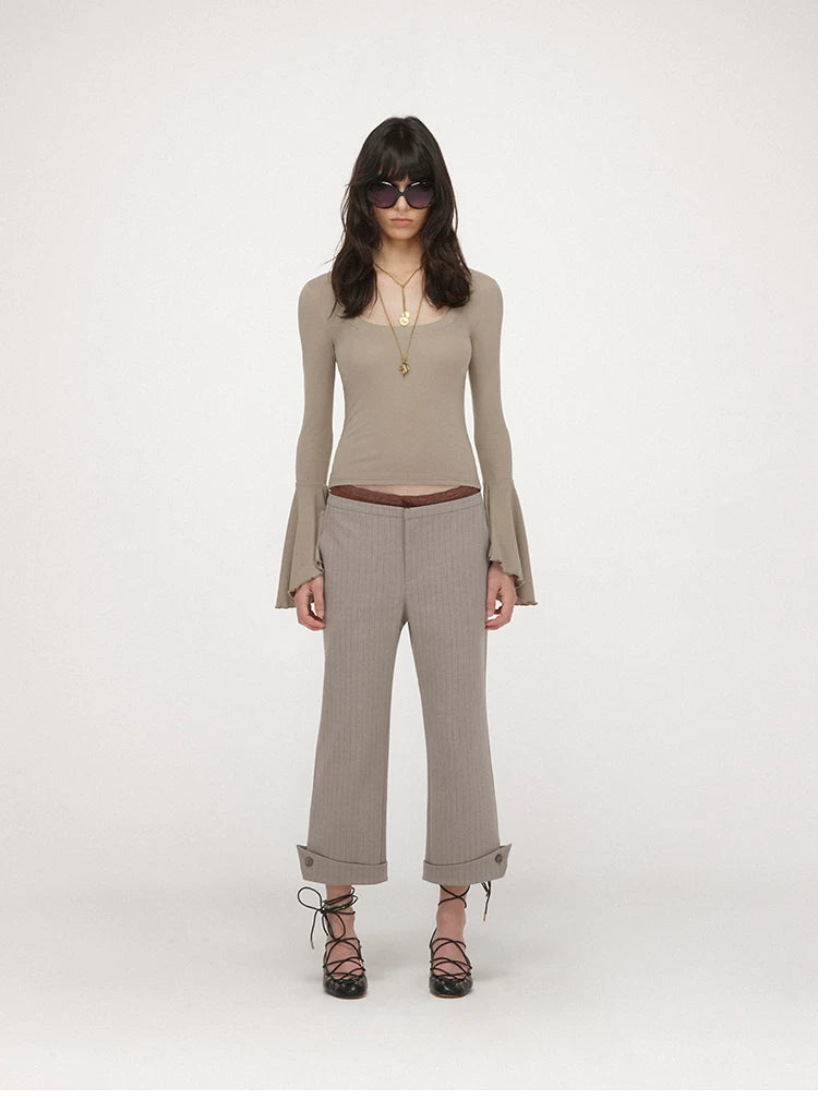 U-Neck Bell Sleeve Fitted Long Sleeve Top Secondary image