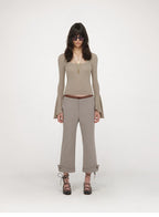 U-Neck Bell Sleeve Fitted Long Sleeve Top