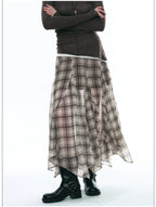 Autumn Scottish-Inspired Flowy Plaid Asymmetric Maxi Skirt