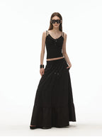 Faux Two-Piece Henley Lace Mesh Cami Top