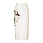 Gradient Pomegranate Floral Straight Skirt