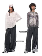 Draped Wool Trousers with Lace Patchwork