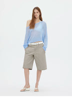 Asymmetric Shoulder Lyocell Linen Knit Cover-Up