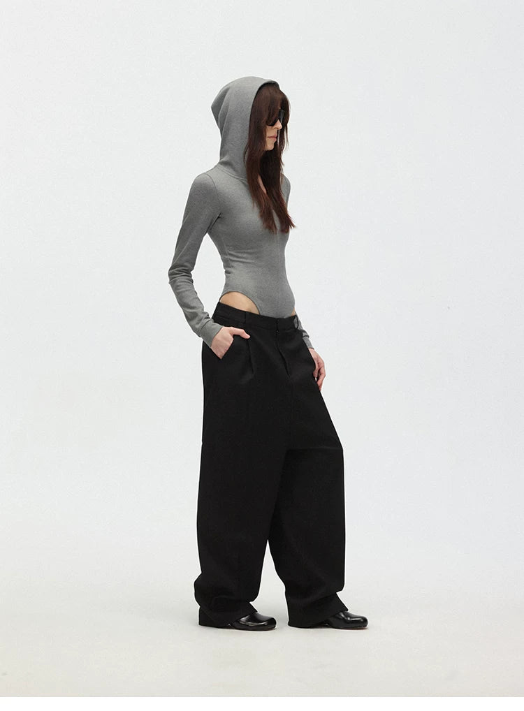Hooded Stretch Knit Bodysuit with Hidden Zipper