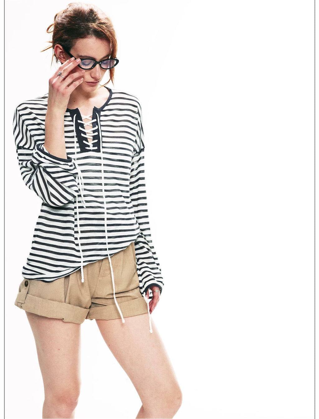 French Striped Lightweight Knit Long Sleeve Top