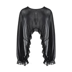 Versatile Sheer Chiffon Textured Ruffle Top