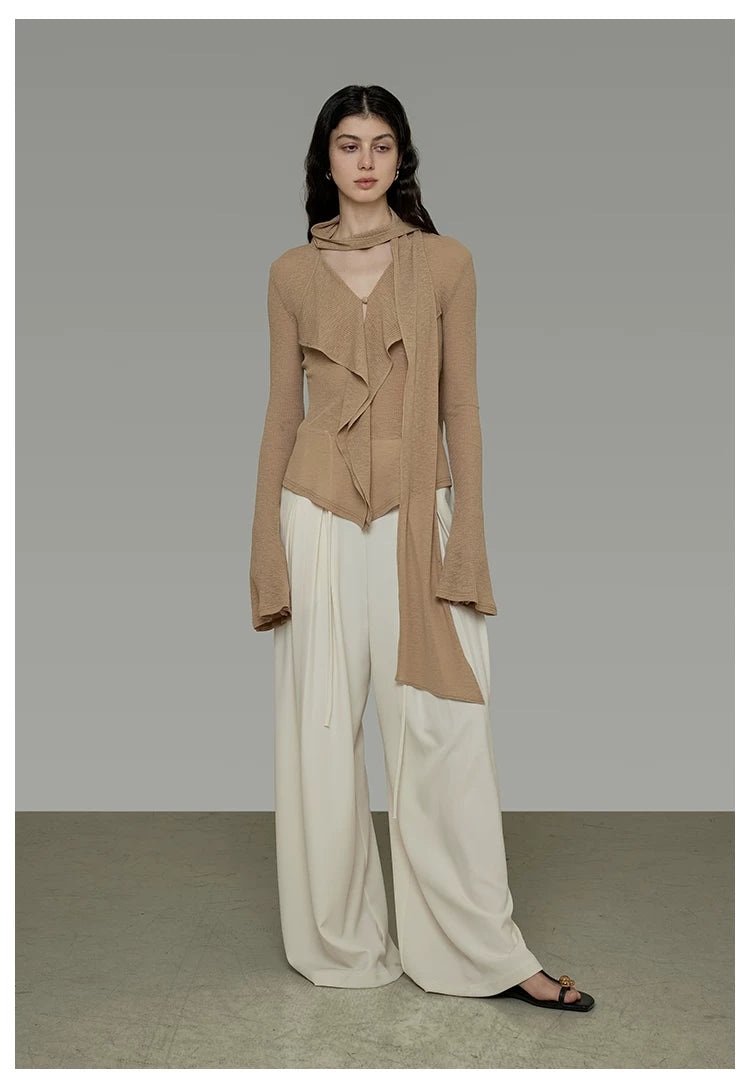 V-Neck Tie Detail Minimalist Knit Top