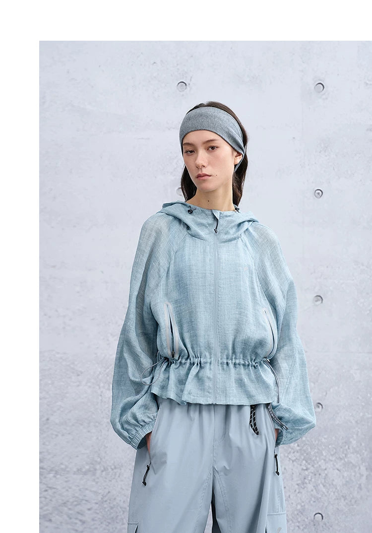 Summer Loose Casual Hooded Jacket with Drawstring Waist