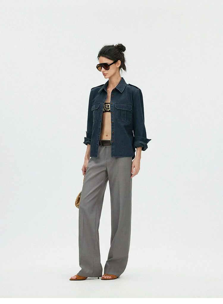 Washed Utility Shirt Jacket with Adjustable Waist