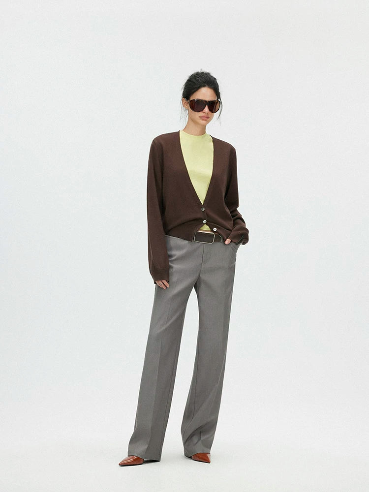 Deep V-Neck 100% Merino Wool Lightweight Cardigan