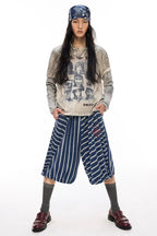 Pirate Print Striped Henley Layered-Look T-Shirt