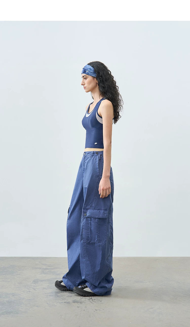 Loose Casual Textured Washed Curved Leg Pants