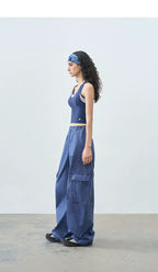 Loose Casual Textured Washed Curved Leg Pants