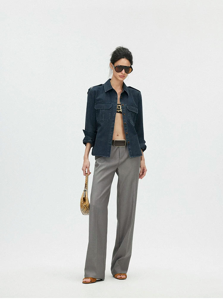 Washed Utility Shirt Jacket with Adjustable Waist