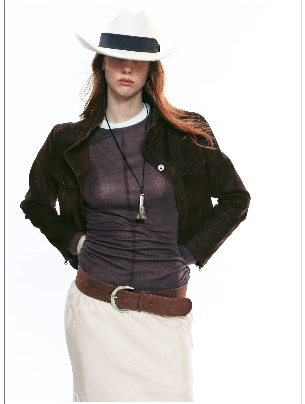 French-Inspired Vintage Flocked Twill Cropped Biker Jacket