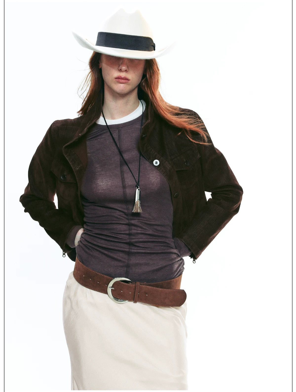 French-Inspired Vintage Flocked Twill Cropped Biker Jacket