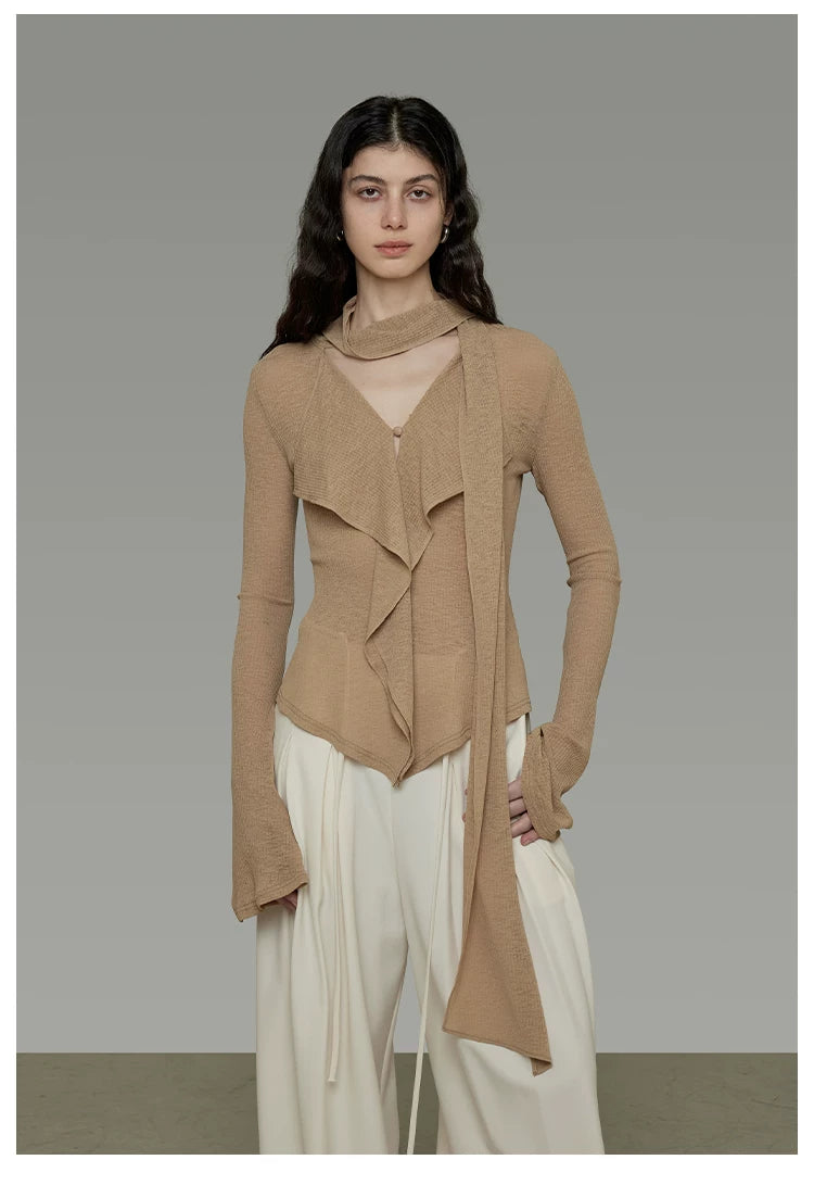 V-Neck Tie Detail Minimalist Knit Top