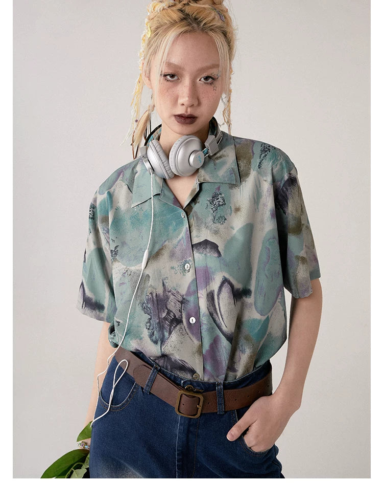 Retro Dye-Wash Graphic Short Sleeve Shirt