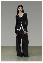 Black Tie-Waist Pleated Wide-Leg Pants
