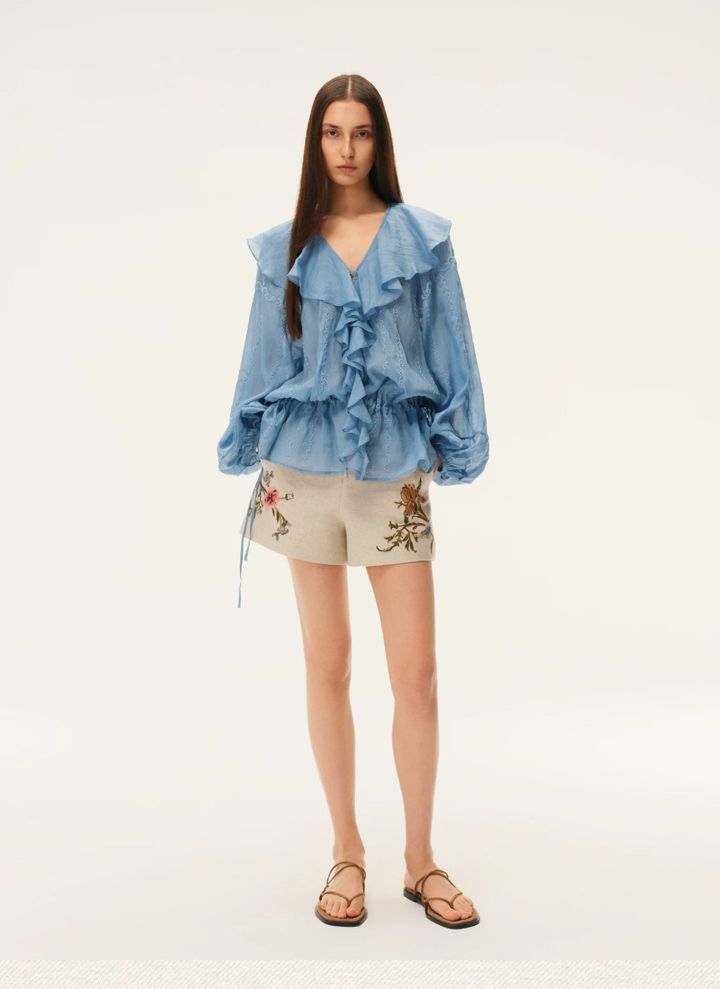 Embroidered Ruffle Collar Blouse