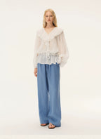 Embroidered Ruffle Collar Blouse
