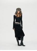 Faux Two-Piece Lace U-Neck Henley Layering Top