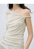 Summer Loose Casual One-Shoulder Asymmetrical Ruched T-Shirt