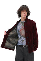 Year of the Horse Velvet Embroidered Chinese Frog Button Stand Collar Cardigan Jacket