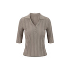 French-Inspired Ribbed Half Sleeve Polo Knit Top