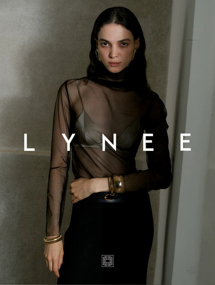 Sheer Mesh Mock Neck Long Sleeve Top