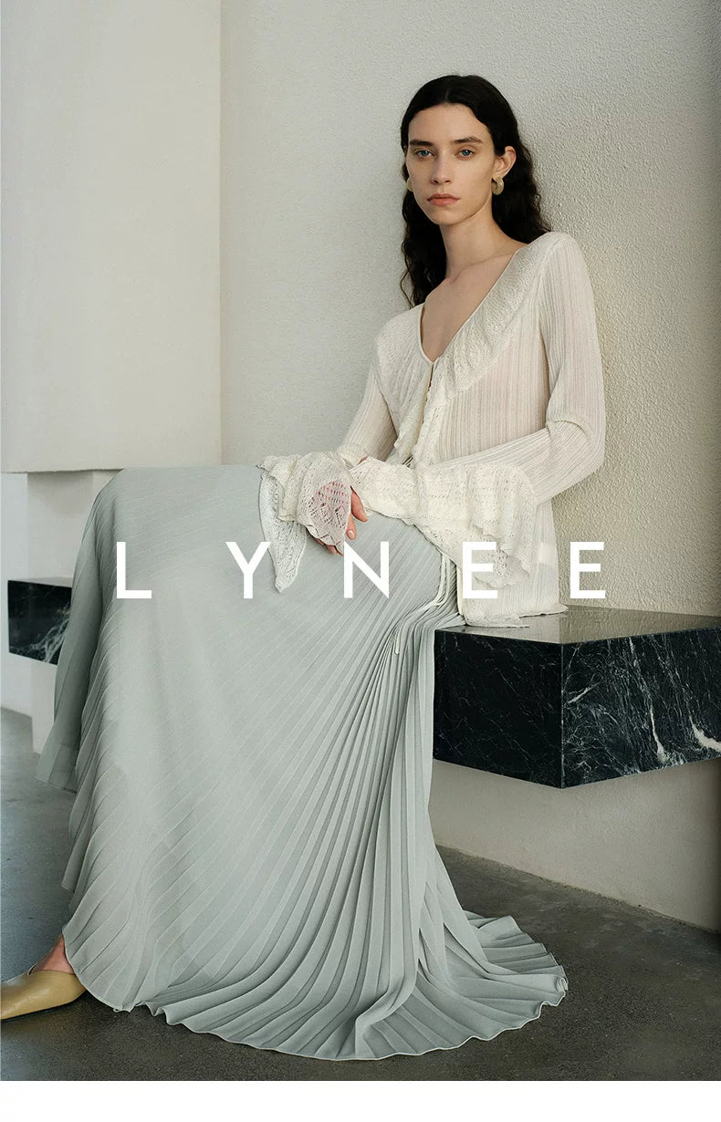 Elegant Chiffon Pleated A-Line Maxi Skirt