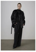 Black Faux Shearling Fur-Lined Coat