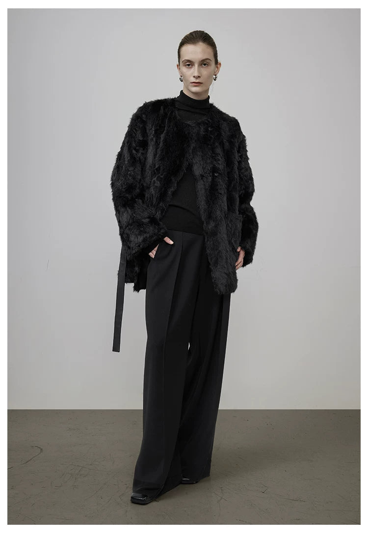 Black Faux Shearling Fur-Lined Coat