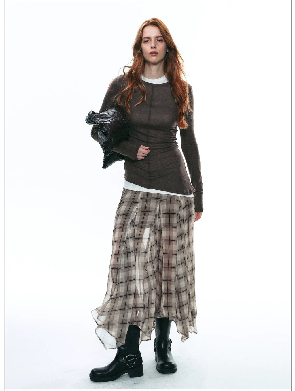 Autumn Scottish-Inspired Flowy Plaid Asymmetric Maxi Skirt