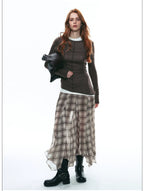 Autumn Scottish-Inspired Flowy Plaid Asymmetric Maxi Skirt