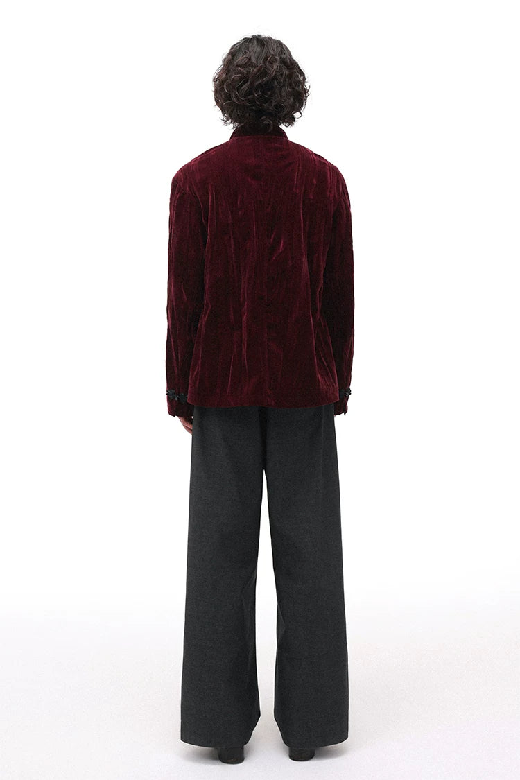 Year of the Horse Velvet Embroidered Chinese Frog Button Stand Collar Cardigan Jacket