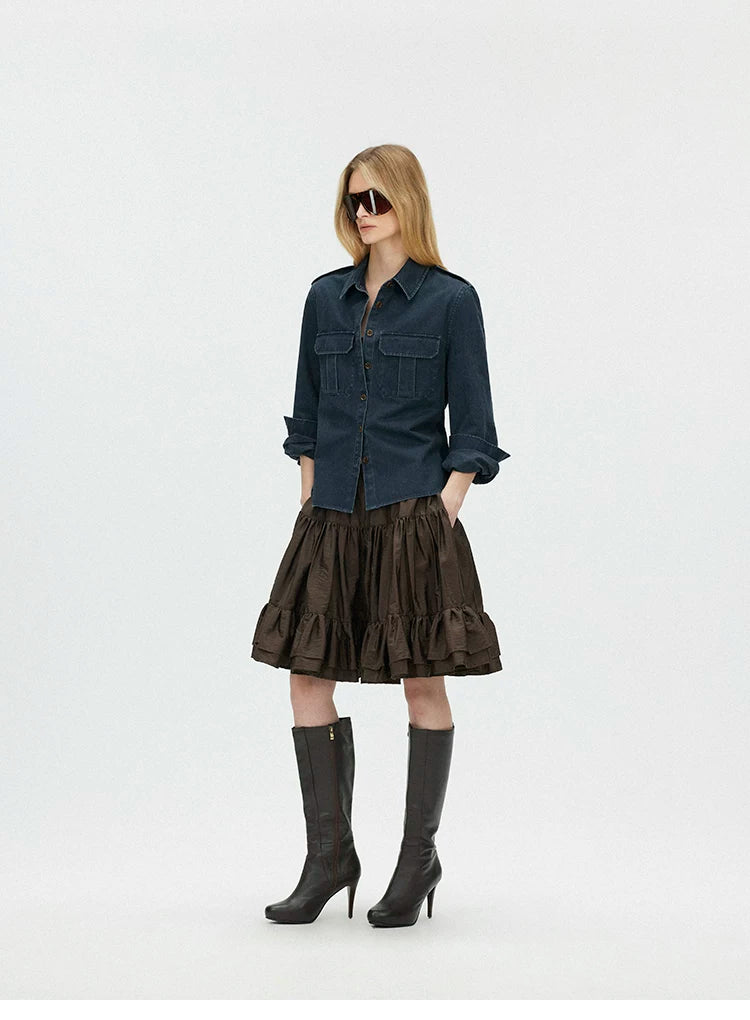 Washed Utility Shirt Jacket with Adjustable Waist