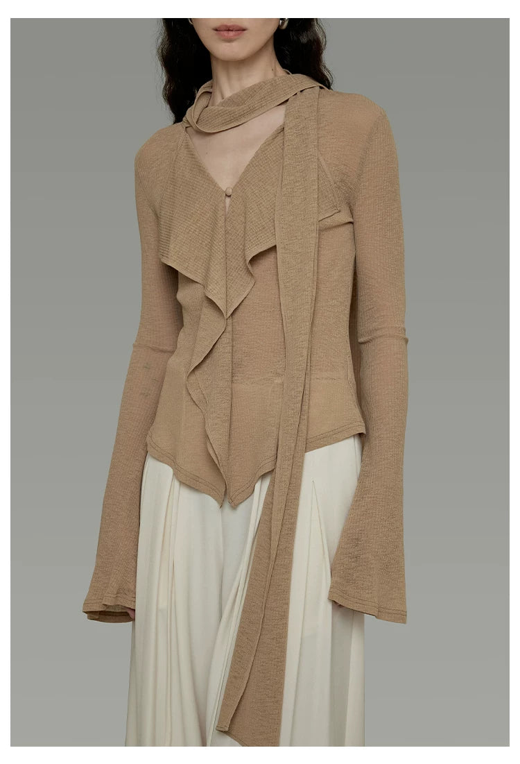 V-Neck Tie Detail Minimalist Knit Top