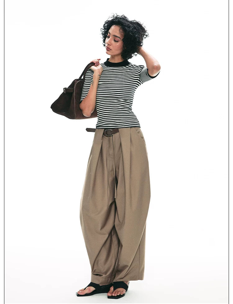 Tencel Knit Slim-Fit Short Sleeve Top with Mock Neck