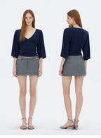 V-Neck Batwing Sleeve Waist-Cinching Knit Top