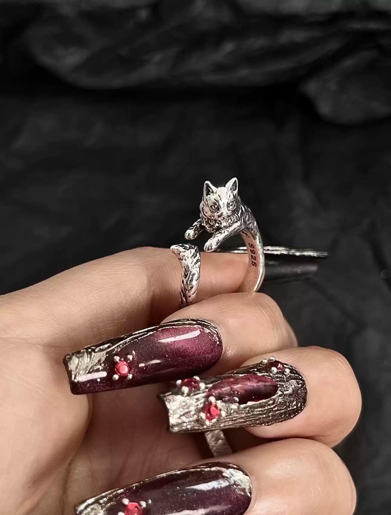 Vintage Cat Silver-Plated Adjustable Ring