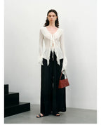 Lace Ruffle V-Neck Knit Cardigan