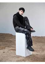 Heavyweight Washed Straight-Leg Jeans with Floral Appliqué