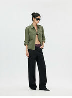 Washed Utility Shirt Jacket with Adjustable Waist