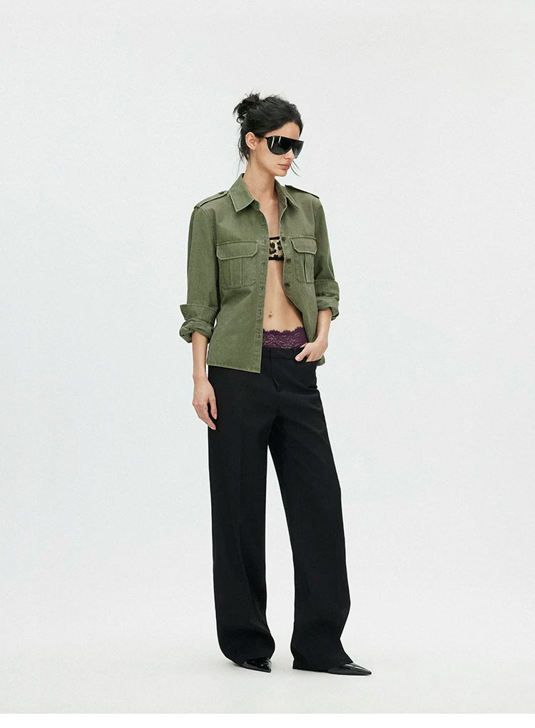 Washed Utility Shirt Jacket with Adjustable Waist