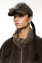Vintage Punk Distressed Mohair Plush Newsboy Cap with Studs – Washed Texture