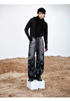 Heavyweight Washed Straight-Leg Jeans with Floral Appliqué