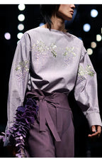Wisteria Embroidered Loose Off-Shoulder Long Sleeve Shirt