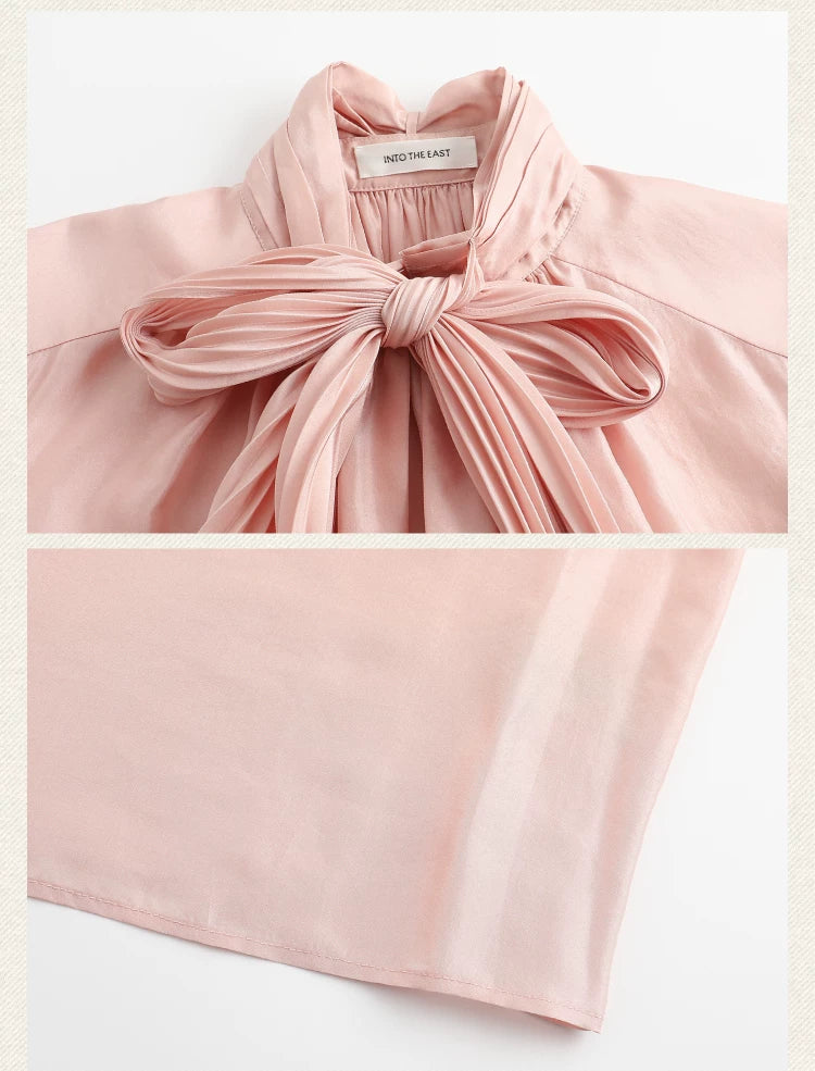 Pink Mulberry Silk Tie-Front Blouse