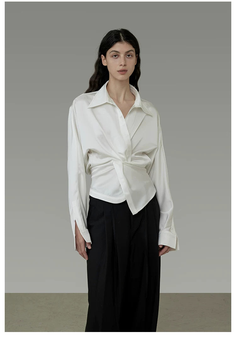 French-Inspired Satin V-Neck Twist Knot Blouse Secondary image